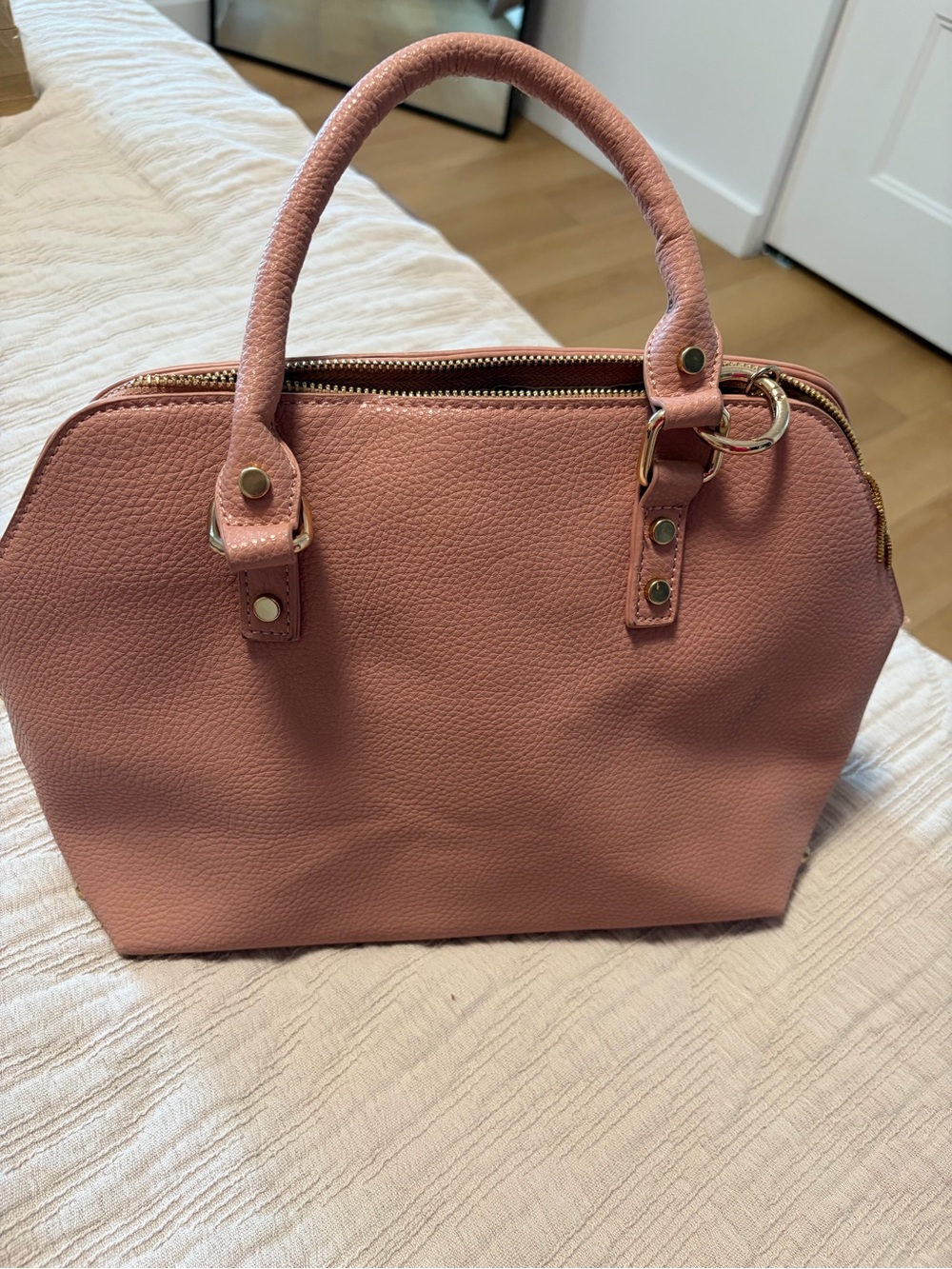 Structured Dusty Pink Pebbled Satchel Handbag